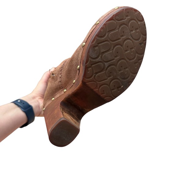 UGG Brown Suede Ankle Boots with Cream Fur Lining - Picture 12 of 13